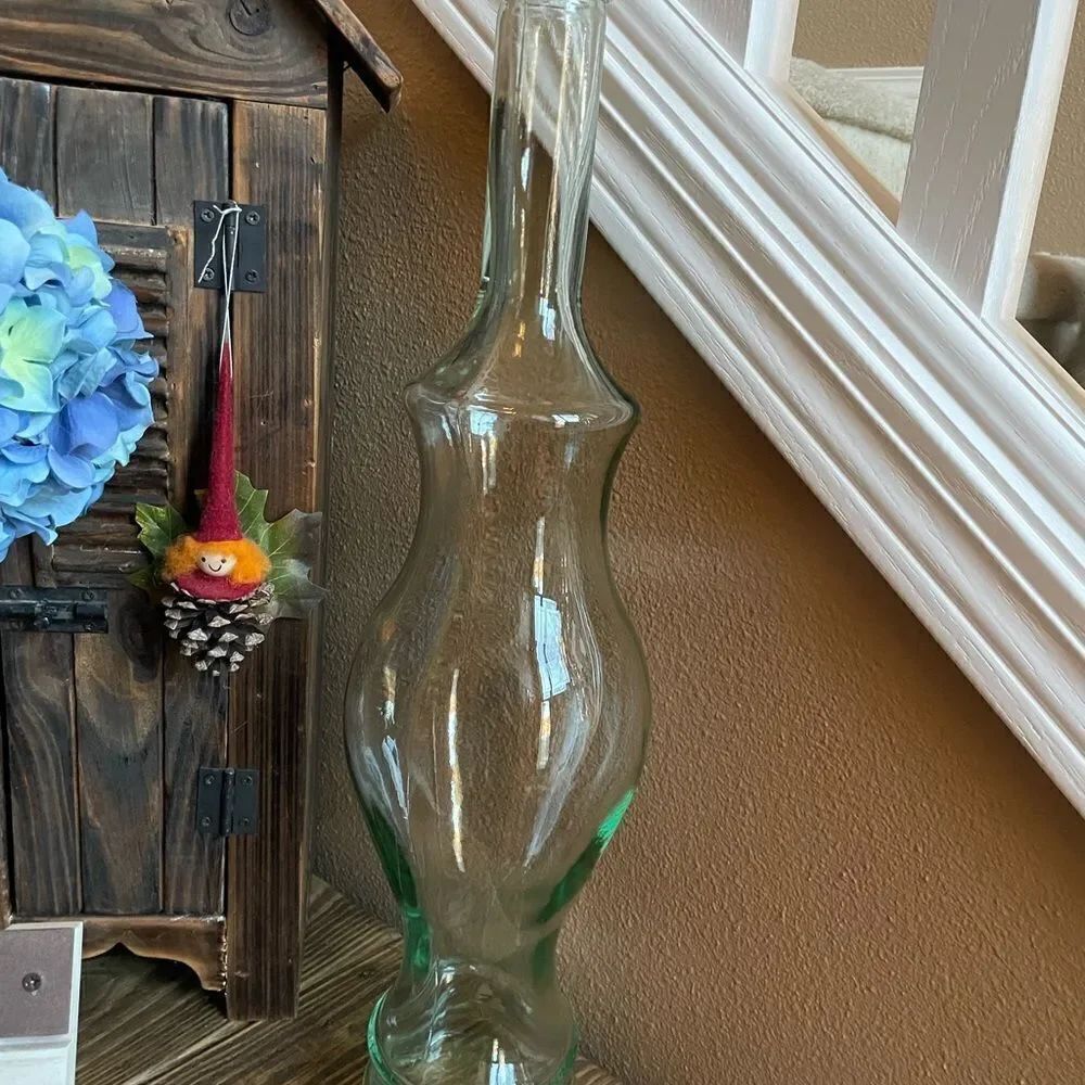 Tall Glass Bottle Made in Italy SVE Clear with Green Hue